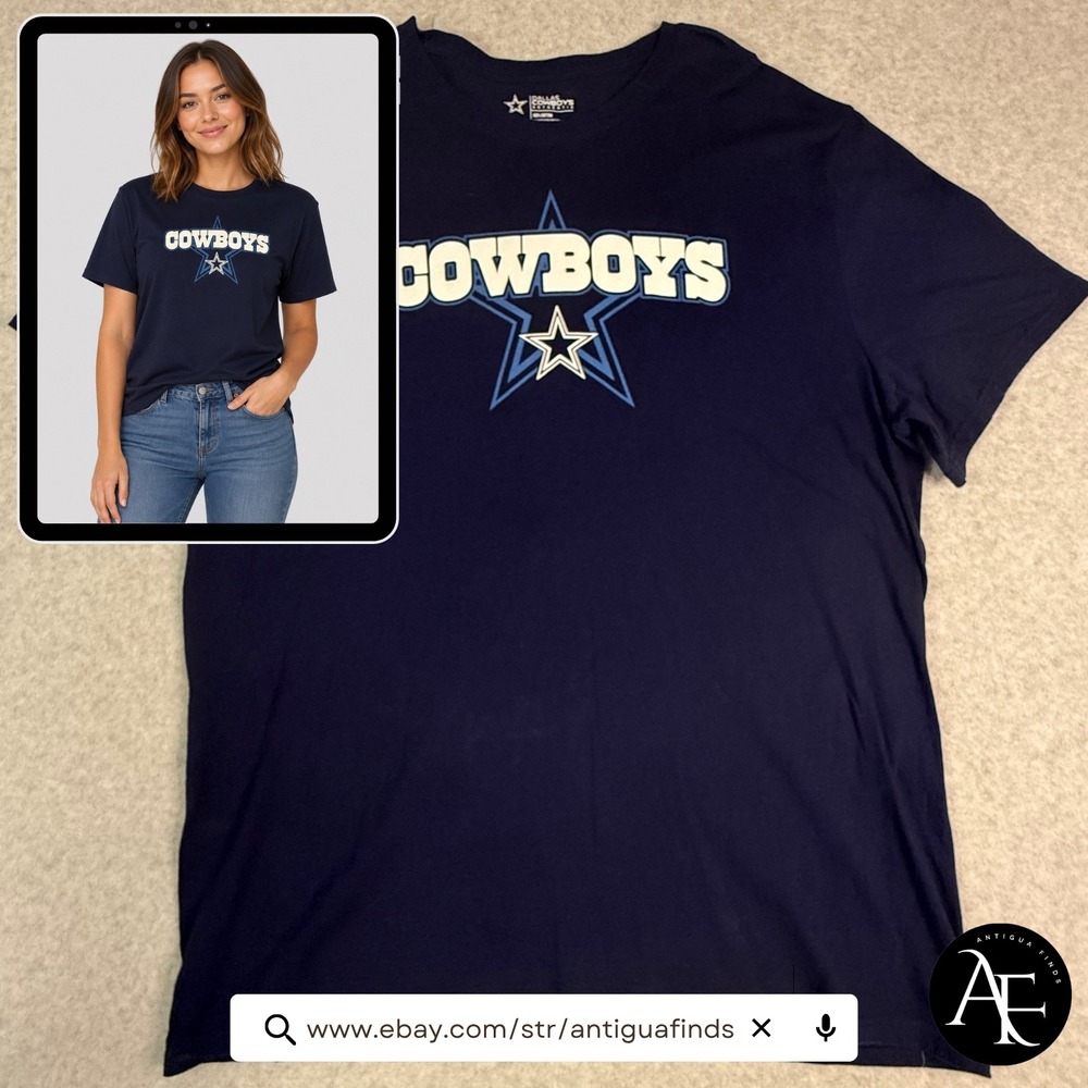 Dallas Cowboys Authentic Mens 4XL Navy Blue Graphic T-Shirt 100% Cotton NFL Logo